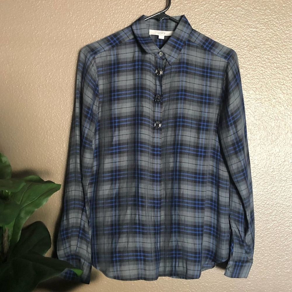 LOFT Lightweight Plaid Button Down Top